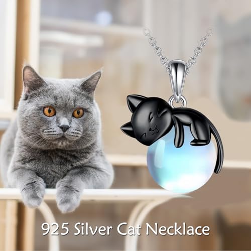 Cat Necklace Sterling Silver Cat Birthstone Pendant Jewelry Gifts A-Moonstone-G-1