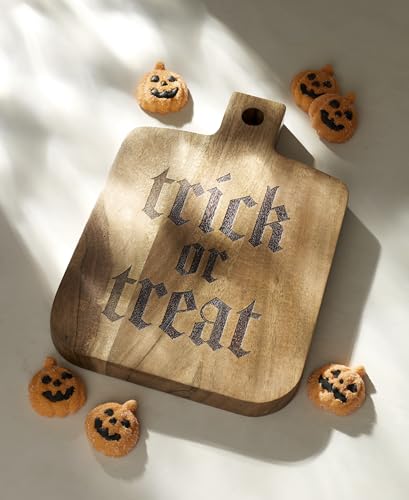 Oneida Vintro Halloween Trick or Treat cheese board with festive decorations and cheese serving sections.