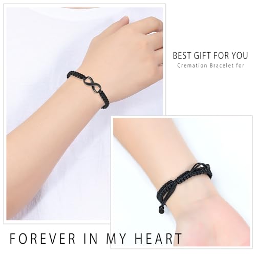 Minicremation Cremation Bracelet for Ashes Infinity Memorial Jewelry Urn Bracelet Braided Rope Adjustable Keepsake Bangle for Women Men Black