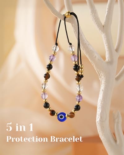 HGDEER Evil Eye Bracelets, Crystal Lucky Protection Gifts for Women Girls Fivefold Protection