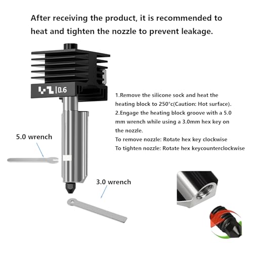 3PCS Upgrade 0.6mm P2S, X2D Hotend Kit, 3D Printer Print Head Hot End Heating Block Kit with 0.6mm Removable Hardened Steel Nozzle for Bambu Lab H2D, H2S, H2C, X2D, P2S 3