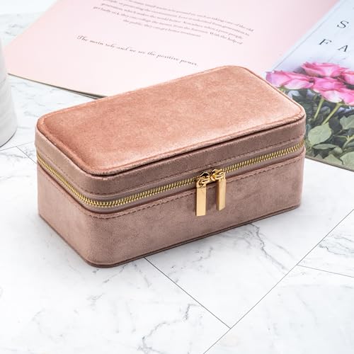 Velvet Jewelry Storage Organizer Display Box for Ring Necklace Blush Peach