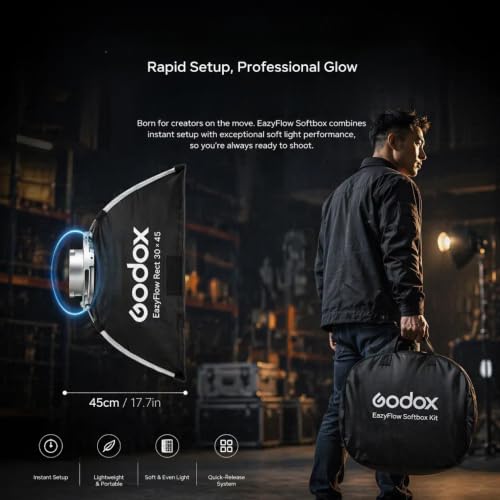 1-Second Quick Setup Portable Softbox with Bowens Mount, Professional Lighting Modifier with Grid & Diffuser for Camera Photography, YouTube, Video, Portrait and Studio(softbox 12x18) 12X18 IN