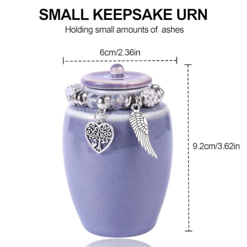 Ceramic Small Cremation Urn for Ashes, Mini Keepsake Urn with Photo Frame & Premium Gift Box, 2.3" x 3.6" (120ml Capacity), Memorial Holder for Home or Columbarium (Purple) Purple