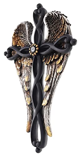 Top Brass Angel Wings Wall Cross - Spiritual Jesus Art Sculpture
