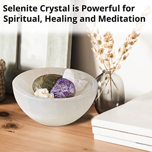 WBM Selenite Crystal Bowl - 4 Inch for Smudging, Healing and Recharging Crystals, Charging Station for Crystals and Healing Stones |Witchcraft Supplies - White Selenite Bowl - 4Inch
