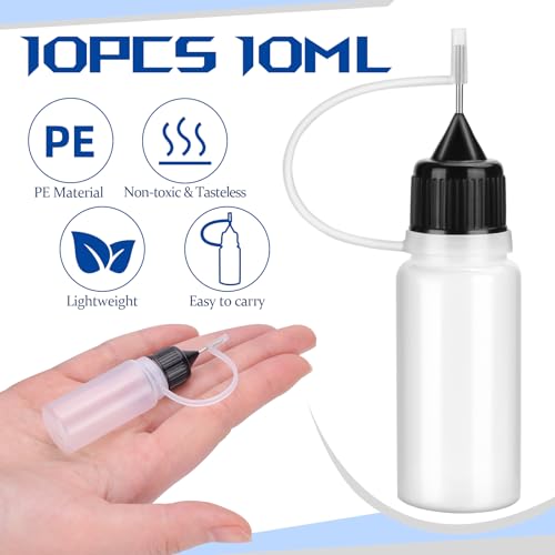 10ml Precision Tip Applicator Bottle Squeeze Bottle for Tattoo Ink, Glue Applications, Craft & Oil, 10pcs Needle Tip Bottles