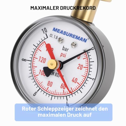 Water Pressure Gauge G3/4 Female Thread 0-10 Bar with Red Hand Water Pressure Test for Home