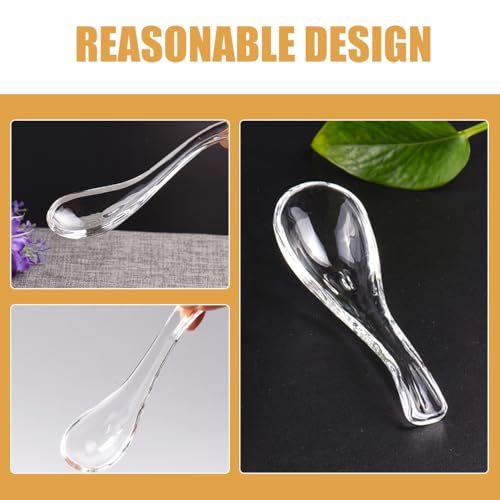 VOSAREA 2pcs Clear Glass Spoons Asian Soup Spoons Glass Foods Spoons Chinese Soup Spoons Asian Rice Spoon Japanese Wonton Soba Ramen Noodle Spoon (Pack of 2) 13.50X5.00X4.00CM (Pack of 2)