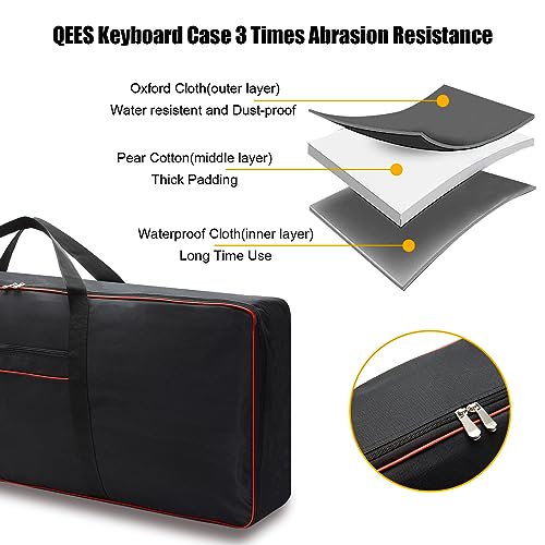 61 Key Keyboard Case Gig Bag Padded, Keyboard Cover, Portable Electric Keyboard Piano 600D Oxford Cloth with 10mm Cotton Case Gig Bag 40.1"x15.7"x4.7" GJB54 (black+red)