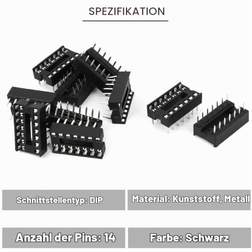50pcs DIP IC Socket 14 Pin 2.54mm Spacing IC Socket Adapter Solder Type Flat Pin IC Components High Quality with Tin Wire Pin for DIY Electronics Experiment