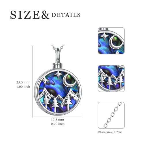 TOUPOP Urn necklace for ashes Sterling Sivler Abalone Shell Cremation Jewellery for Ashes Mountain Range