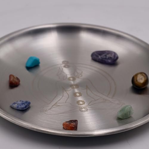 Offering Prayer Ritual Bowl Plate with Chakra Gemstone Great for Altar,Meditation,Incense Sticks, smudging, Candle,Crystal,Jewelry,Yoga Use(Chakra)