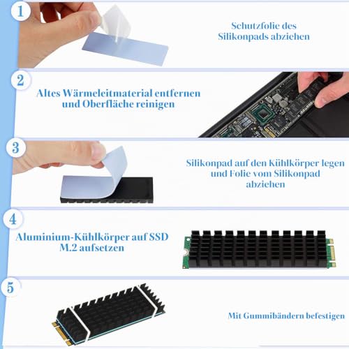 Aluminum Heatsink, CTRICALVER M.2 SSD Heatsink with Heat Conductive Adhesive Film Anti Thermal Bleed Heatsink CPU IC Chip Circuit Board for LED Amplifier (2 Pack, Black)