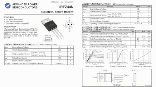 JZK IRFZ44N MOSFET Transistors | 49A 55V N-Channel Power MOSFET | TO-220AB Housing Field Effect Transistor for Electronic Circuits & Motor Control Pack of 10