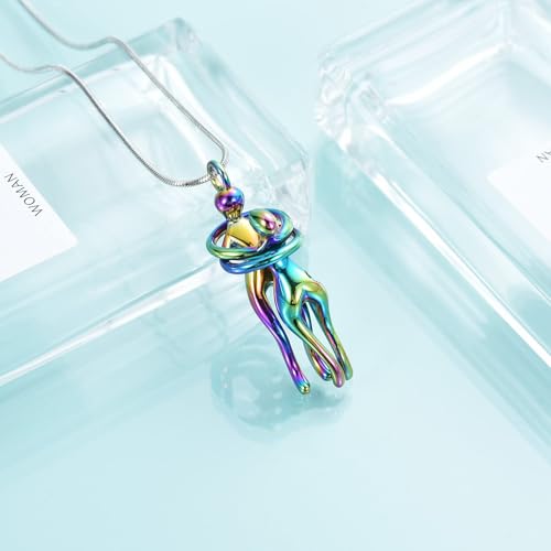 Couples Cuddle Cremation Jewelry for Ashes Lovers Hug Urn Necklace Never Keepsake Memorial Urn Pendant for Ashes Holder of Loves Ones Couple Jewellery Rainbow