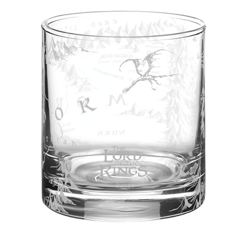 Map of Mordor Laser Engraved 10.5oz Whiskey Glass, Officially Licensed The Lord of the Rings Glassware, Unique Barware Gift for Tolkien Fans MAP OF MORDOR