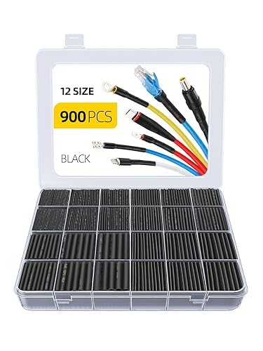 Eventronic Heat Shrink Tubing Set 900 Pieces 12 Sizes 1-12.7 mm 45 mm Black | Heat Shrink Tubing IP56 Water Protection Black 45mm Long 12 Sizes from 1-12.7mm for Cable Protection, Repair and Insulation 900 Pezzi, 45mm, Nero