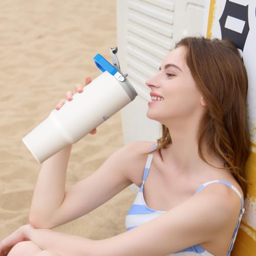 40 oz Insulated Tumbler with Top Handle, 2-in-1 Flip Straw & Spout Lid White 40.0 ounces