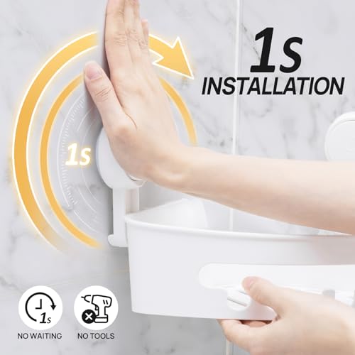 LEVERLOC Corner Shower Caddy Suction Cup, shower shelves suction cup, White 2 × Medium