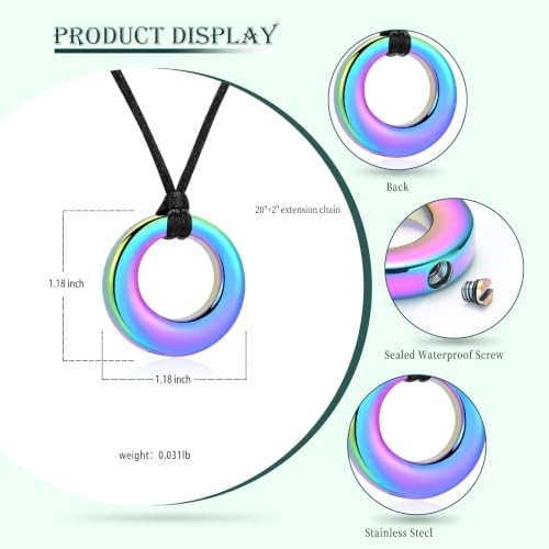Cremation Jewelry-Circle of Life Eternity Keepsake Memorial Pendant Necklace for Ashes for Women Gifts With Funnel Kit & Bag Rainbow