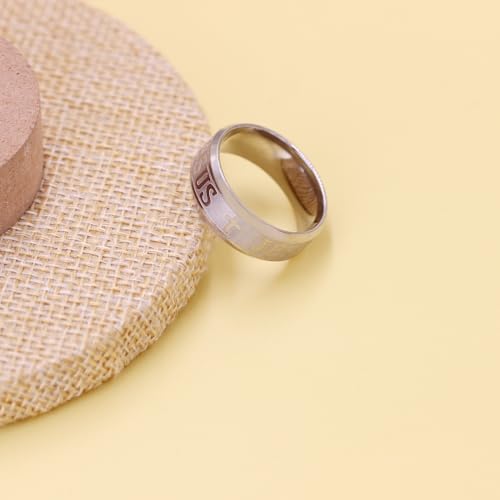 8MM Jesus Ring Faith Based Jewelry, Platinum Plated, Gold Plated, Black Plated Christian Wedding Band, Religious Statement Accessory Commitment Gift Mens YA6266 V 1/2 White