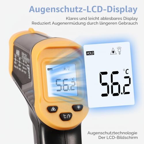 Infrared Thermometer, -50°C to 600°C Lightweight Temperature Meter, Non-Contact Digital Laser Thermometer, Illuminated Screen, Non-Human - for Kitchen/Grill/Cooling/Industry Yellow
