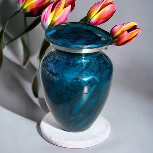 Beautiful Ocean Blue Urns for Human Ashes Adult Female, Burial, Decorative, Funeral, Cremation for Women, Men and Pets - 1 Medium (Blue) 1 Medium Urn