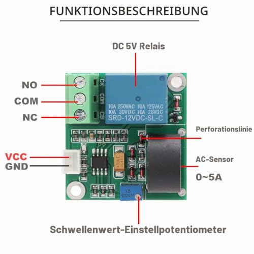 Current Detection Sensor AC Current Sensor Module 5V 12V 24V 0-5A Adjustable Relay Protection Module Overcurrent Protection Switching Output with Screwdriver (12V) Pack of 2