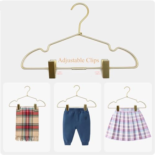 12.6" Children Gold Clothes Hangers with Clips,10 Pack,Newborn Kids Non Slip Durable Space Saving Clothes,Standard Hangers Heavy Duty Saving Space