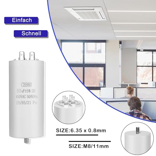 CBB60 450V 35UF 50/60HZ Capacitor, Plug-In Capacitor, Starter Capacitor, Suitable for Washing Machines, Drills, Lawnmowers and Other Electrical Devices (Four Connections)
