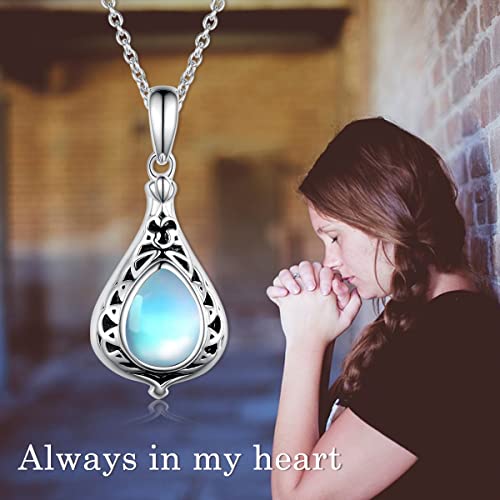 TYSO Celtic Urn Necklace For Ashes 925 Sterling Silver Cremation Jewelry For Ashes Keepake Urn Necklace Gifts For Women Wife Mother Moonstone