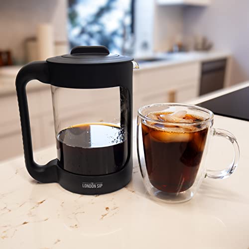 The London Sip Cold Brew Coffee Maker, 1500ml Cold Brew Pitcher with 304 Stainless Steel Filter, Borosilicate Glass Iced Coffee Pitcher with Handle & Pour Spout, Reusable Cold Brewer for Coffee & Tea