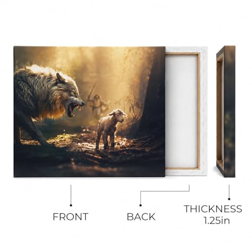 Jesus and Lamb Canvas Wall Art, Wolf and Lamb, Christian Decor, 12 x 16 Wolf & Lamb 12"L x 16"W
