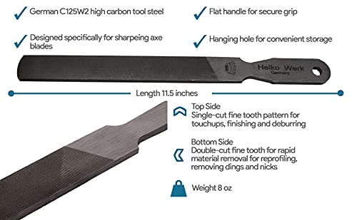 1844 Helko Werk Germany Dual Sided Axe Sharpening Compact & Heavy File Set | Made in Germany C125W2 High Carbon Steel Top Side Single-Cut Bottom Side Double-Cut Sharpening (Compact + Heavy Set) Compact File #22101 + Heavy File #22102 Set
