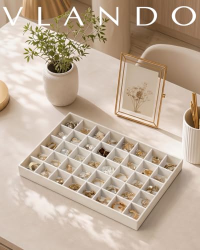 VLANDO Stackable Jewelry Tray, 40-Grid, Soft Velvet, Removable Dividers Beige 40 Grids 1