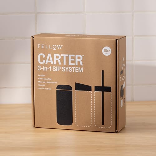 Fellow Carter 3-in-1 Ceramic Lined Travel Coffee Mug Tumbler 16 oz 3 in 1 - Slide Lid Matte Black