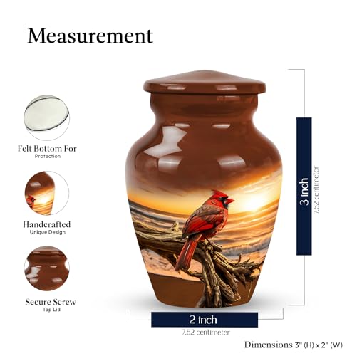 Cardinal Bird Urns - Small Urns for Human Ashes - Memorial Keepsake 3 Inch