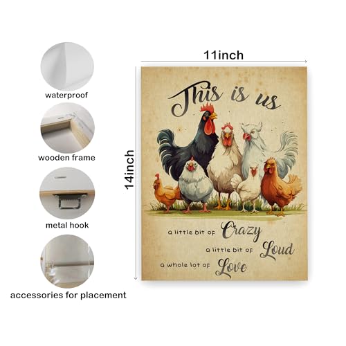 Pugwak Inspirational Chicken Farmhouse Wall Art Canvas Prints - Rustic Rooster Wall Decor Framed Canvas Spiritual Sayings Wall Art Painting Artwork for Home Living Room Kitchen Decor 11×14 Inch