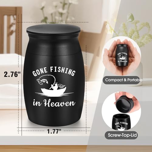 Abooxiu Small Urns for Human Ashes Keepsake 2.76 Inches Mini Urns for Ashes Memorial Small Cremation Keepsake Urn Mini Funeral Burial Decorative Urn for Adult Males Females - Gone Fishing in Heaven Non-customized