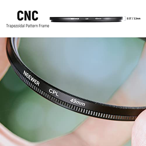 NEEWER 49mm ND Lens Filter Kit: UV, CPL, FLD, ND2, ND4, ND8, Hood, Cap