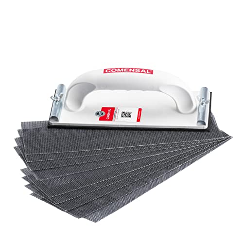COMENSAL Hand Sander Set 230 x 80 mm - Plaster Set - Professional Hand Sander - Plaster Tool - with Metal Clamping Handle and Sanding Mesh Lines - Made in EU