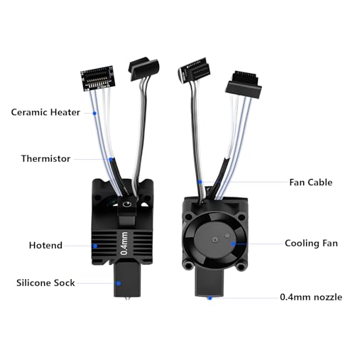 0.4mm P1S P1P Hotend Complete Kit, Full Assembly Hot End Print Head with Ceramic Heater, Thermistor, 0.4mm Hardened Steel Nozzle, Hotend Replacement for Bambu Lab P1 Series 3D Printer