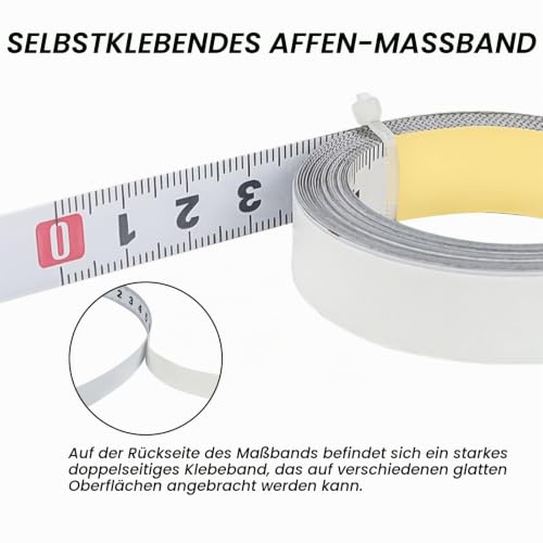 Pack of 2 self-adhesive tape measure, 3 meters, metric scale, 1 x left to right, 1 x from right to left, metal tape measure for workbench and wall from left to right+from right to left