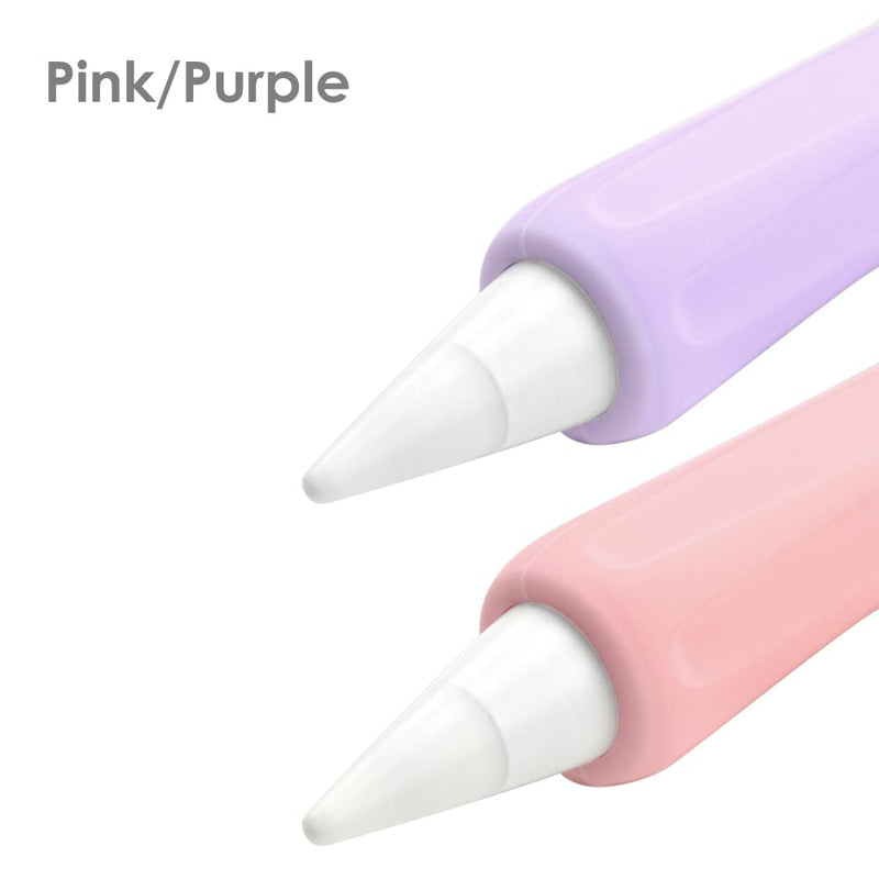 [Australia - AusPower] - ProElife 2-Pack Ergonomics Grip Holder Anti-Rolling Protective Sleeve Cover for Apple Pencil 2nd & 1st Gen 2022-2018 iPad Pro 12.9'' 11''/Air 10.9'' Stylus Accessory Kits (Pink/Purple) Pink/Purple 