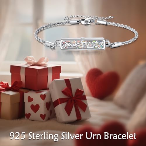 YAFEINI Tree of Life Urn Bracelet for Ashes 925 Sterling Silver Opal Urn Bracelet Memorial Bracelets for Women Cremation Jewelry