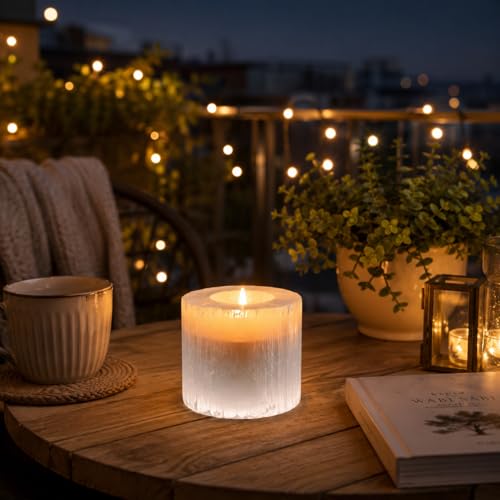 NKlaus Selenite Tealight Holder Round 8 x 8 cm