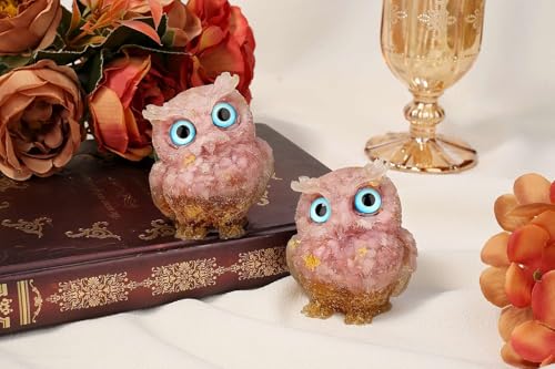 LAIDANLA 2.4" Pink Opal Owl Figurine Natural Healing Crystal Cute Owl Animal Statue Pocket Sculpture Reiki Spiritual Energy Gemstone Home Office Room Desk Decor Gifts K-pink Opal