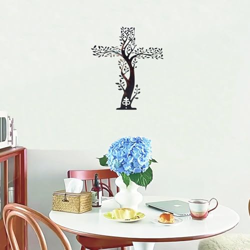 YO-yiHHG Metal Cross Tree Wall Decor, Tree of Life Wall Art Crosses Wall Decor Family Cross Ideal for Hanging in Spaces Such As Living Rooms, Study Rooms and Churches (C) C