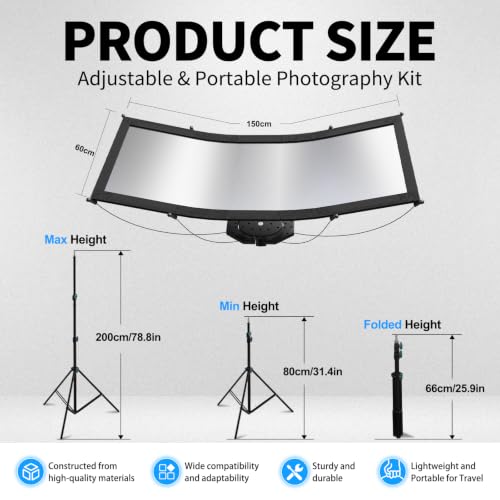 Photography Reflector Light Reflector with 2m Stand, 59"x24" U-Shaped Kit 59"x24"